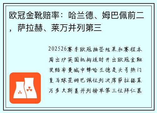 欧冠金靴赔率：哈兰德、姆巴佩前二，萨拉赫、莱万并列第三